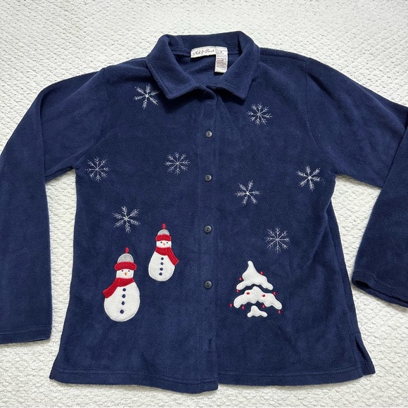 Nick & Sarah Navy Blue Fleece Christmas Jacket Women’s Size Medium - Picture 1 of 5